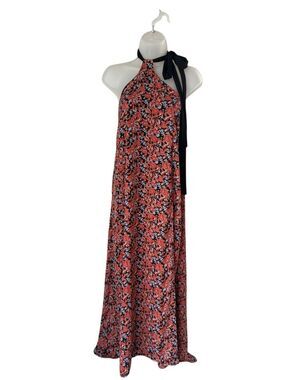 Lulus Floral Black Neck Tie Halter Maxi Dress